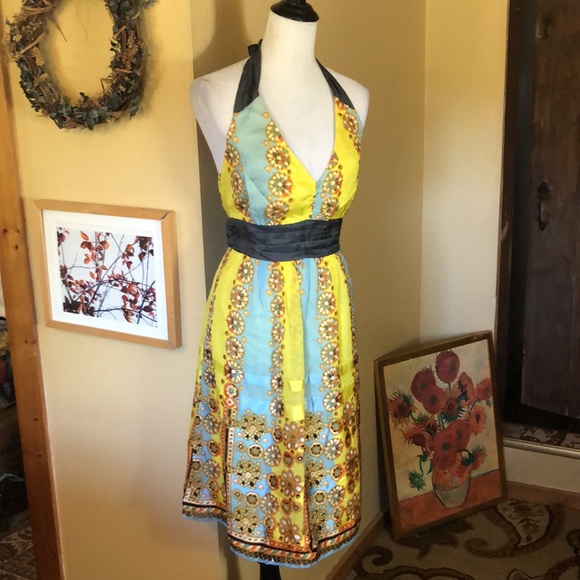 ANTHROPOLOGIE Moulinette Soeurs sz 12 Halter Dress 100% Silk TieNeck Mandela NEW - Picture 10 of 16